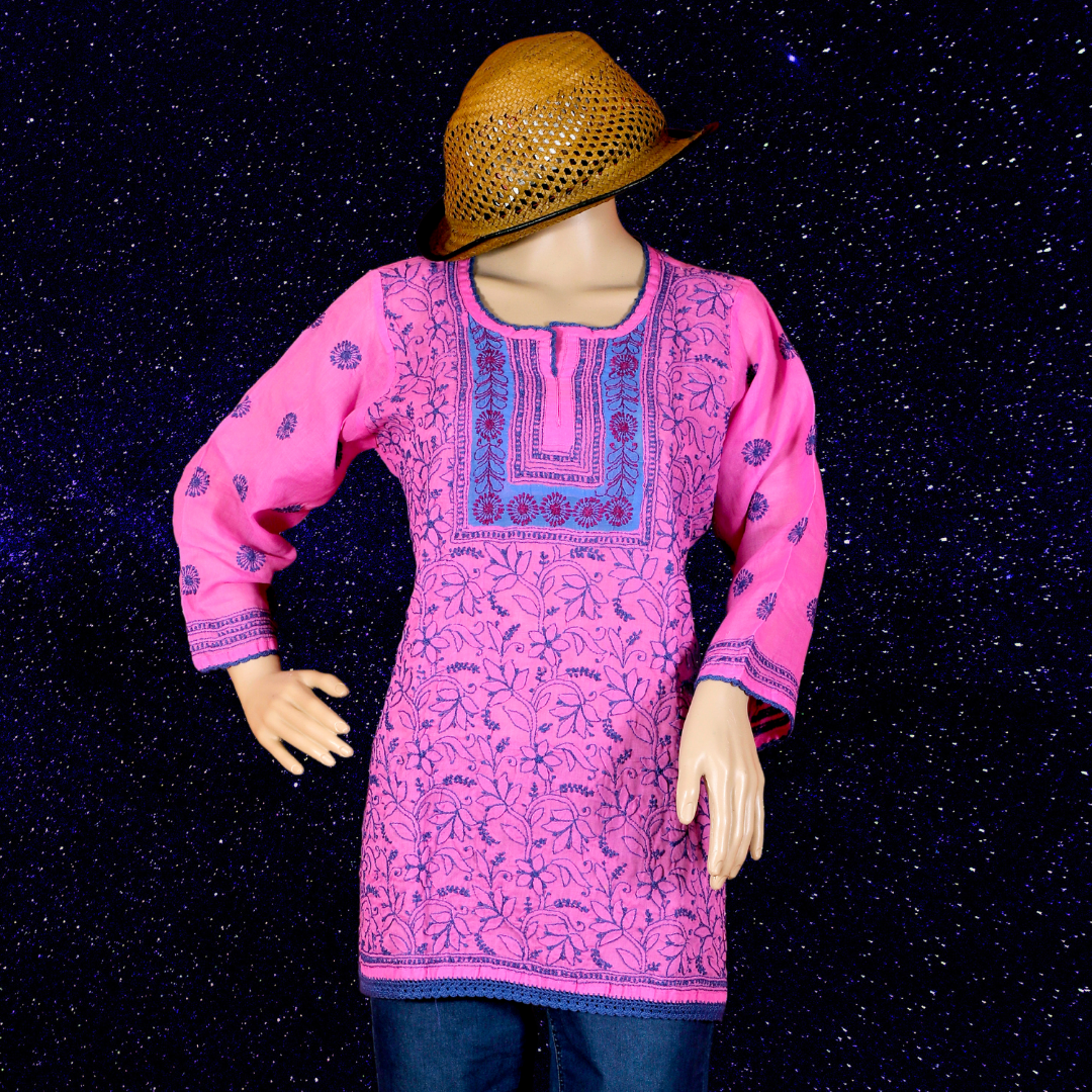 Cotton Chikankari Short Kurti/ Top (Purple)