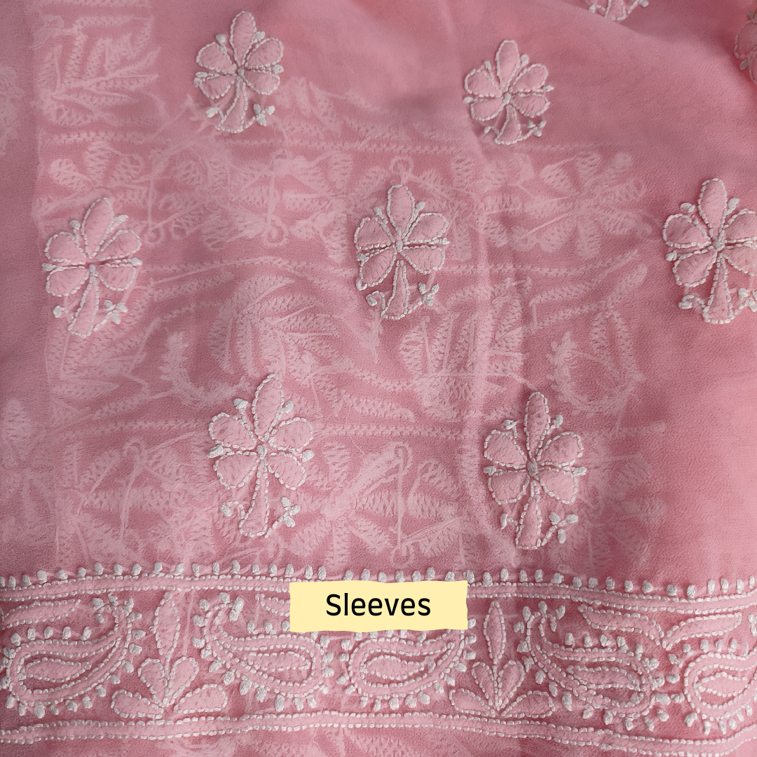 Georgette Chikankari Kurta Fabric (Peach)