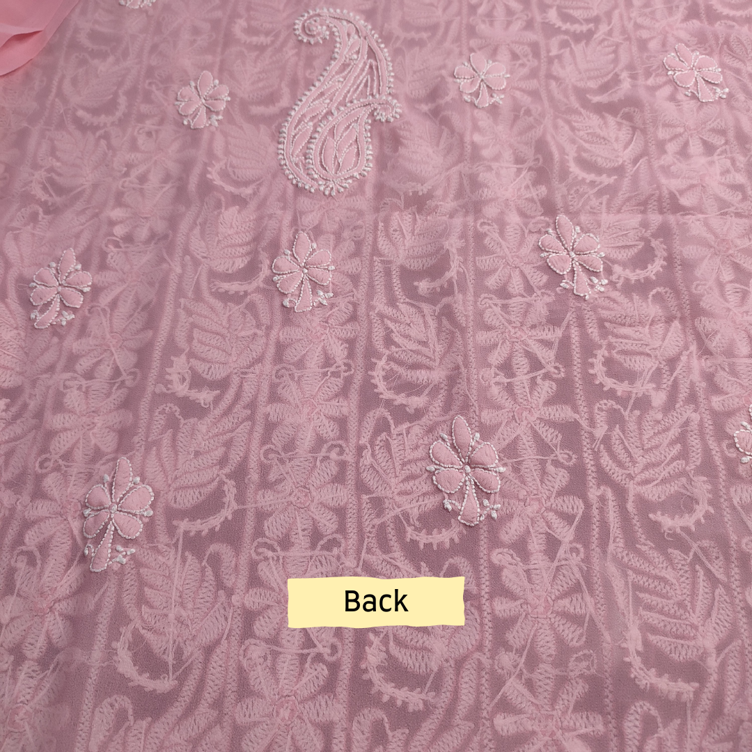Georgette Chikankari Kurta Fabric (Peach)