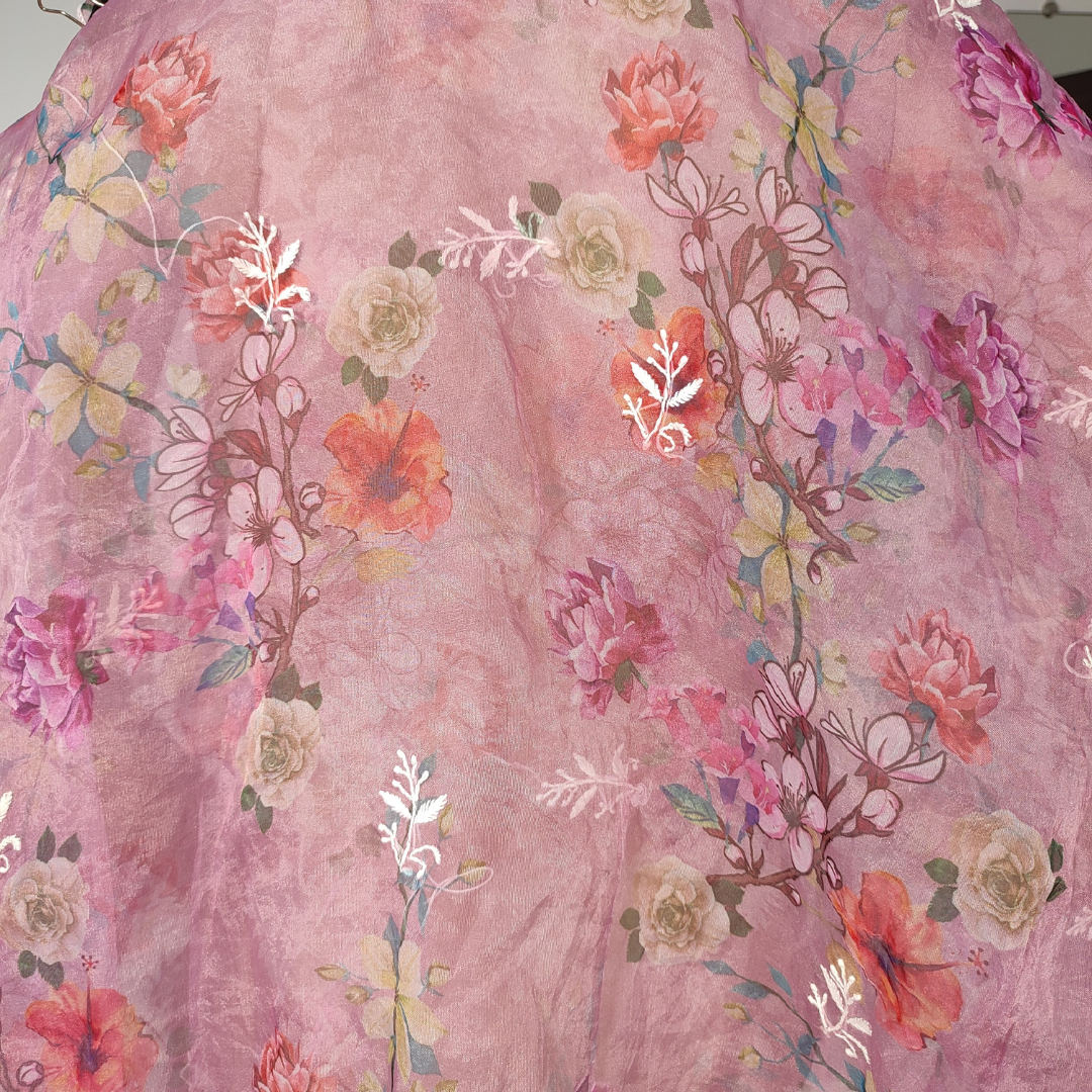 Organza Printed semi stitched Kurta Fabric and Dupatta- Dyeable (Purple-Wine)