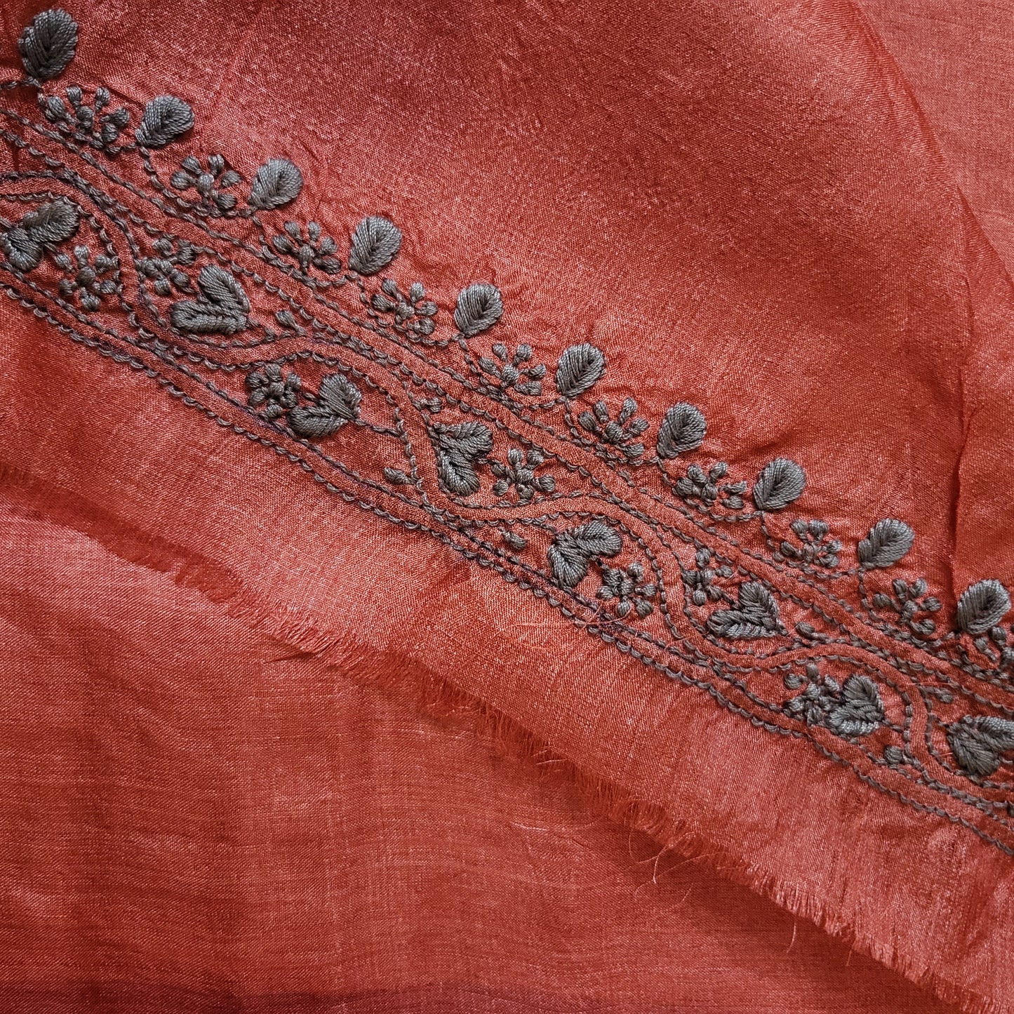 Tussar Silk Mens Chikankari Kurta Fabric ( Red )
