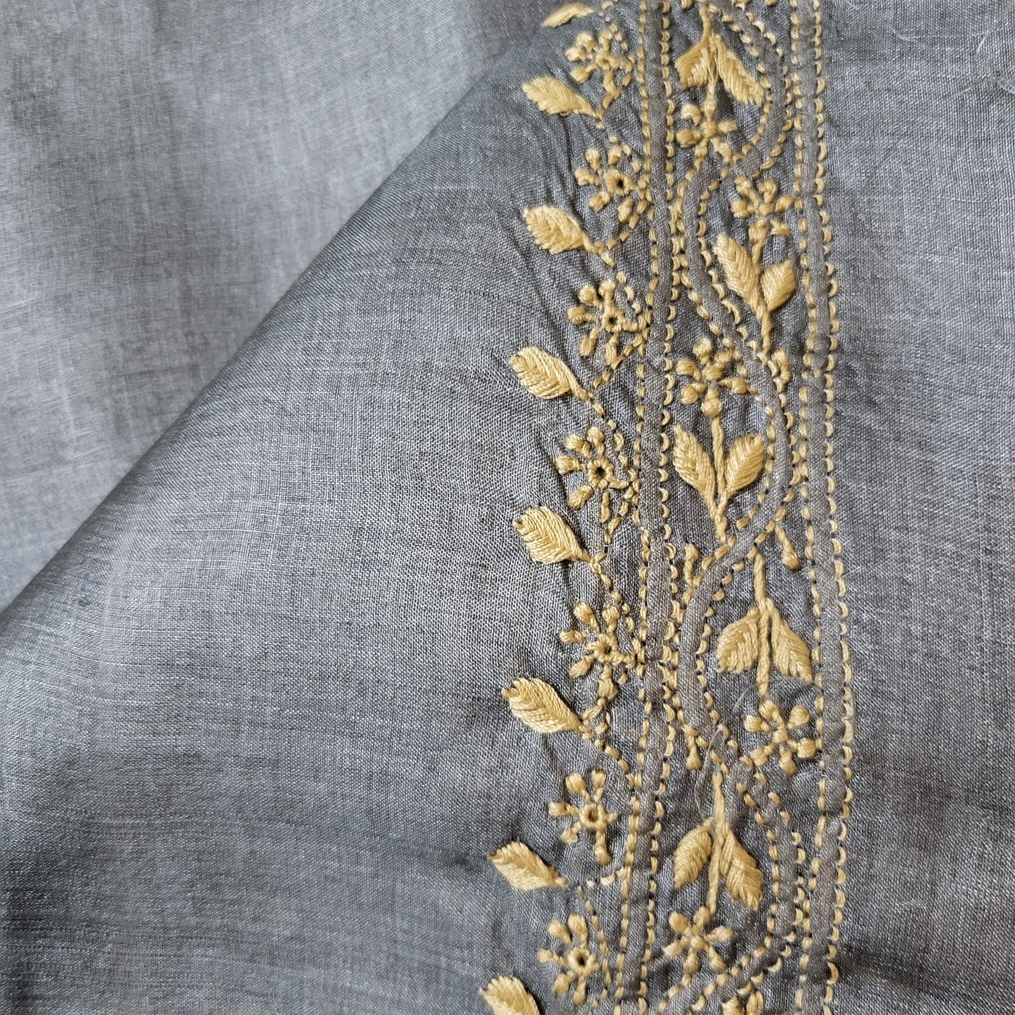 Tussar Silk Mens Chikankari Kurta Fabric ( Grey )