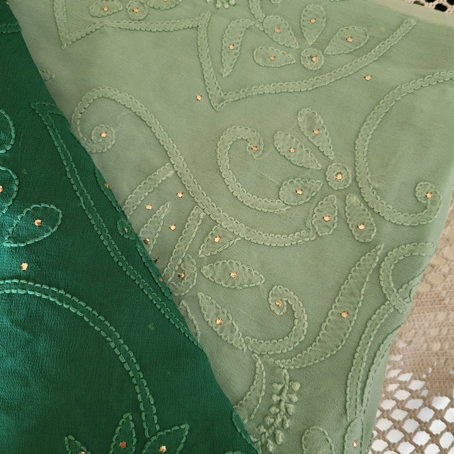 Viscose Georgette Chikankari Skirt Saree with Badla Dual Shade (Sage Green )