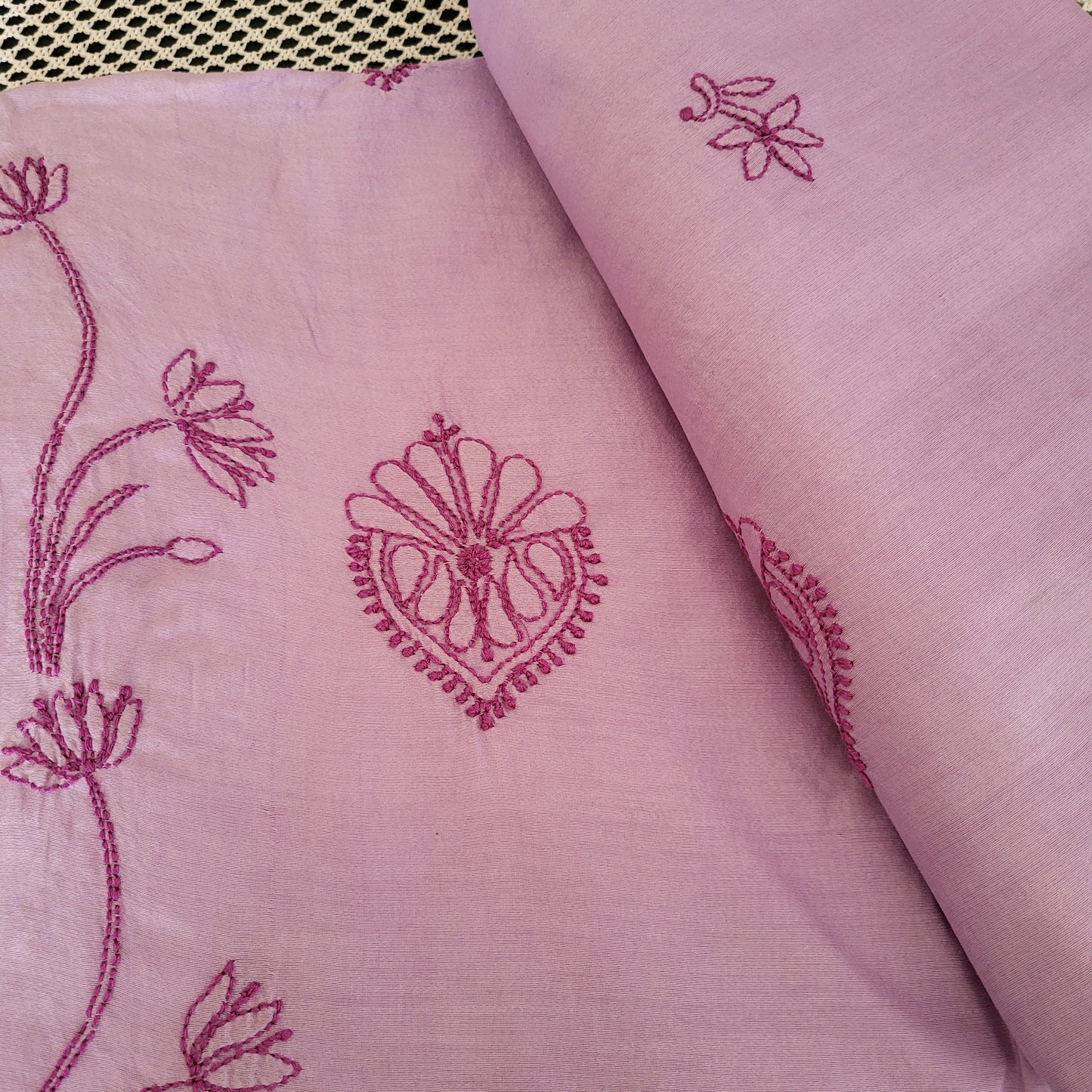 Chanderi Silk Chikankari Saree (Lavendar)