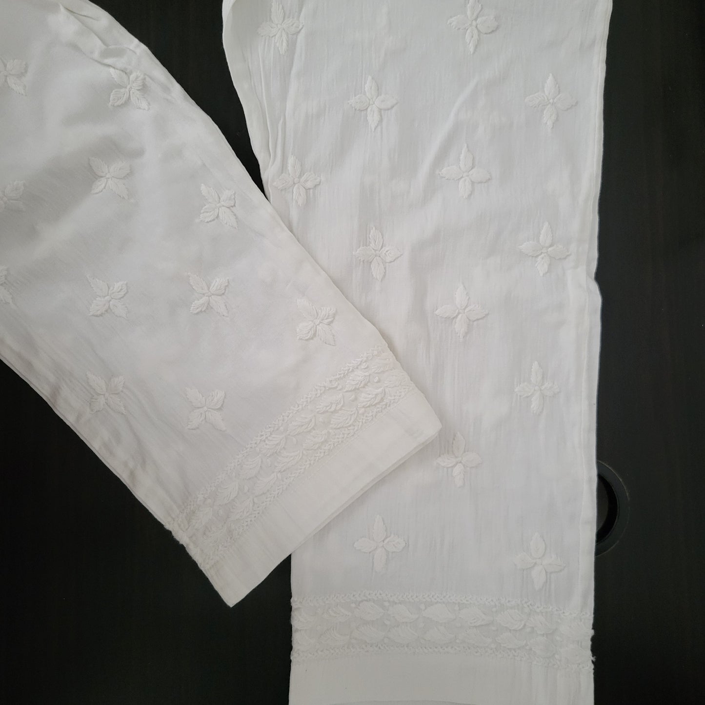 Cotton Chikankari Stretchable Pants (White)
