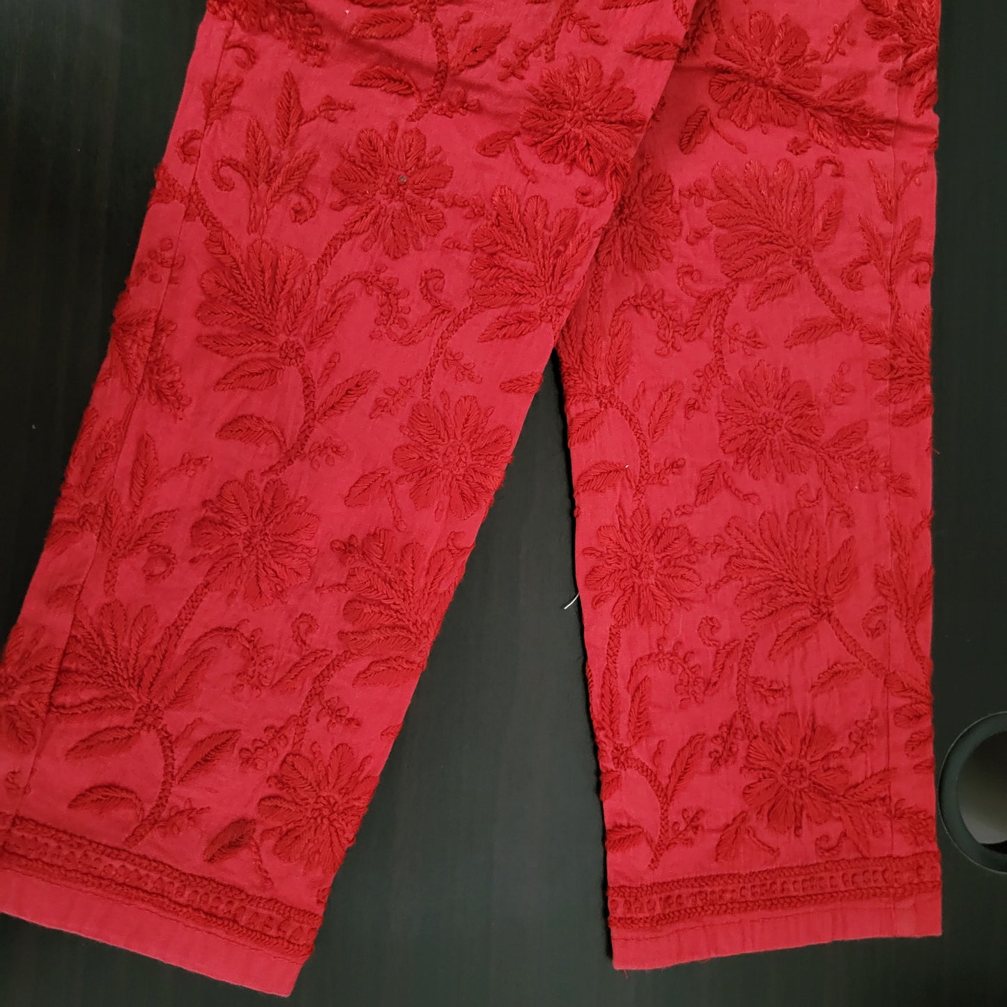 Cotton Chikankari Stretchable Pants (Red)