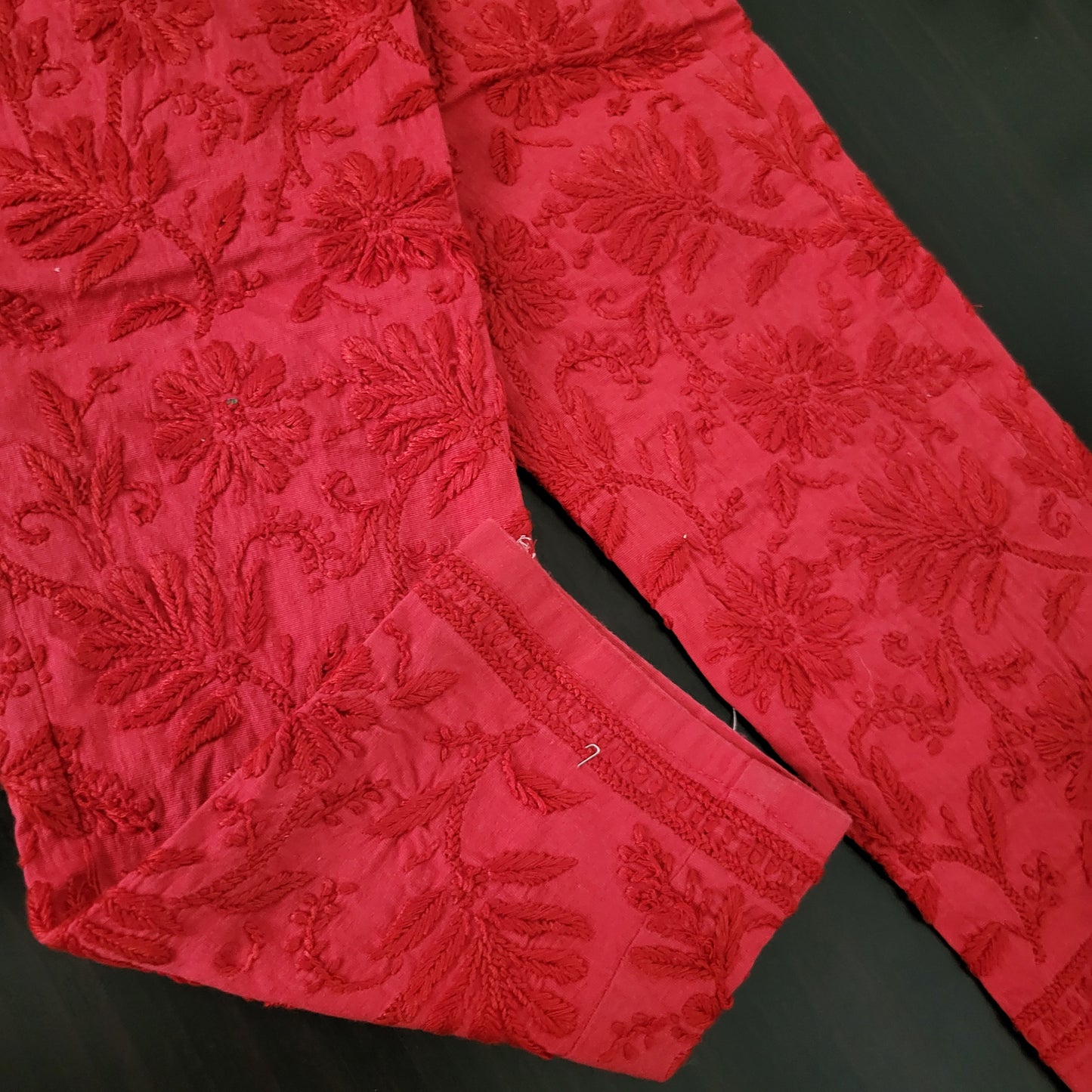 Cotton Chikankari Stretchable Pants (Red)