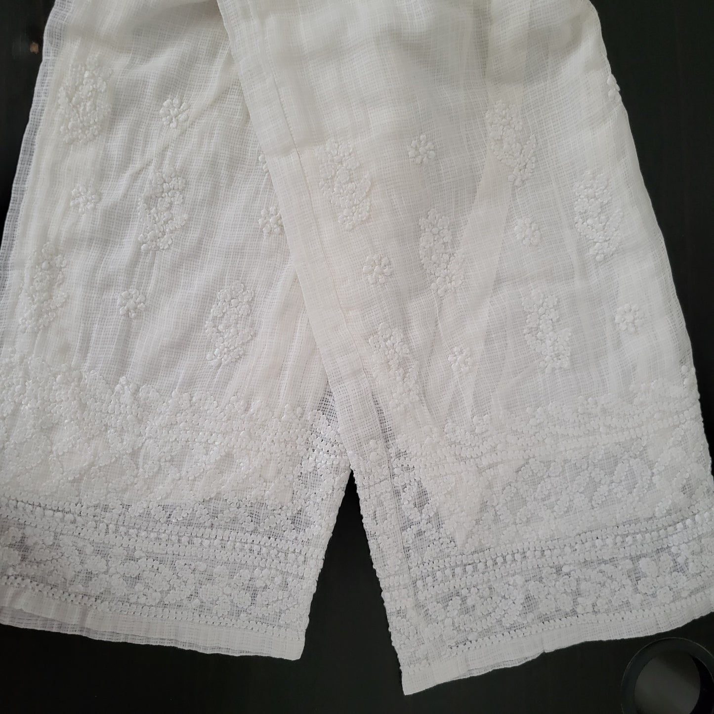Kota Cotton Chikankari Pants (White) (Dyeable)