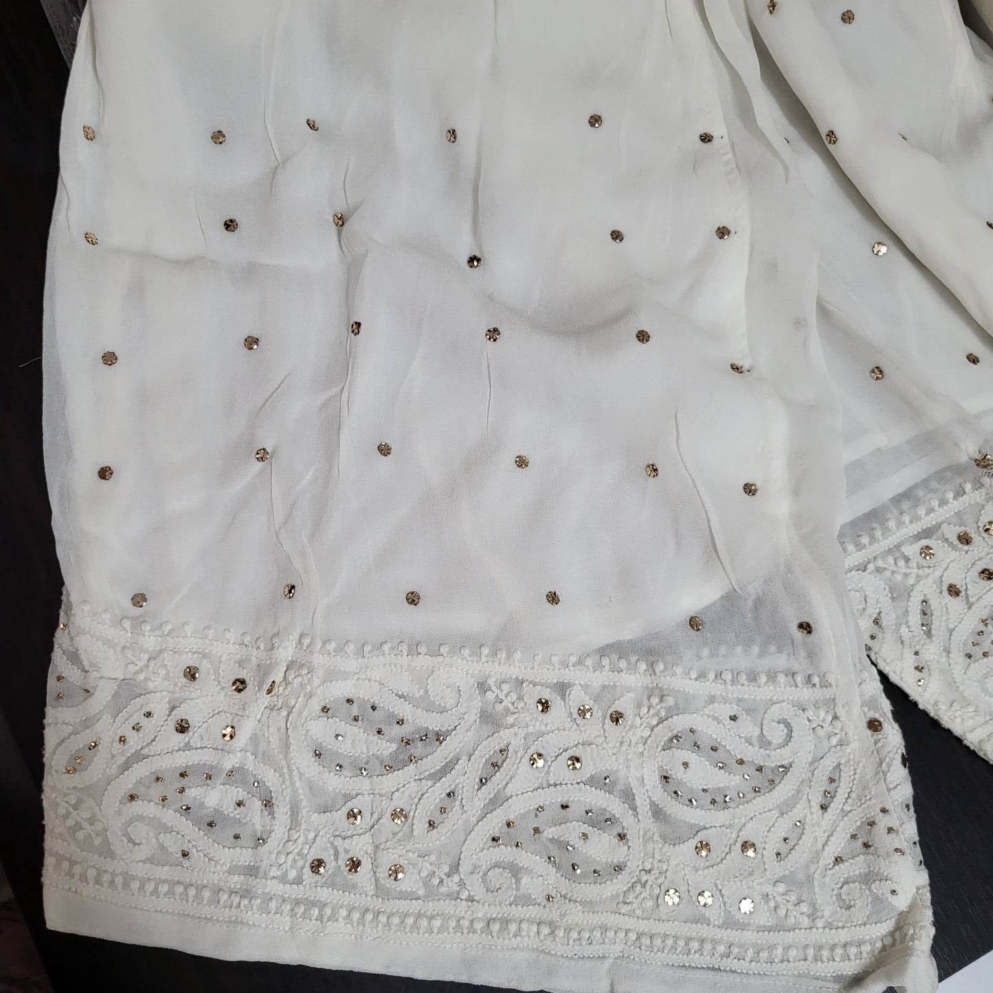 Viscose Georgette Chikankari Straight Palazzo with Badla -Dyeable (White)