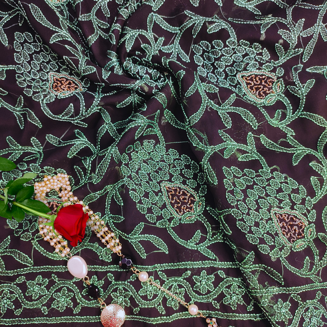 Georgette Chikankari Kurta Fabric (Black)