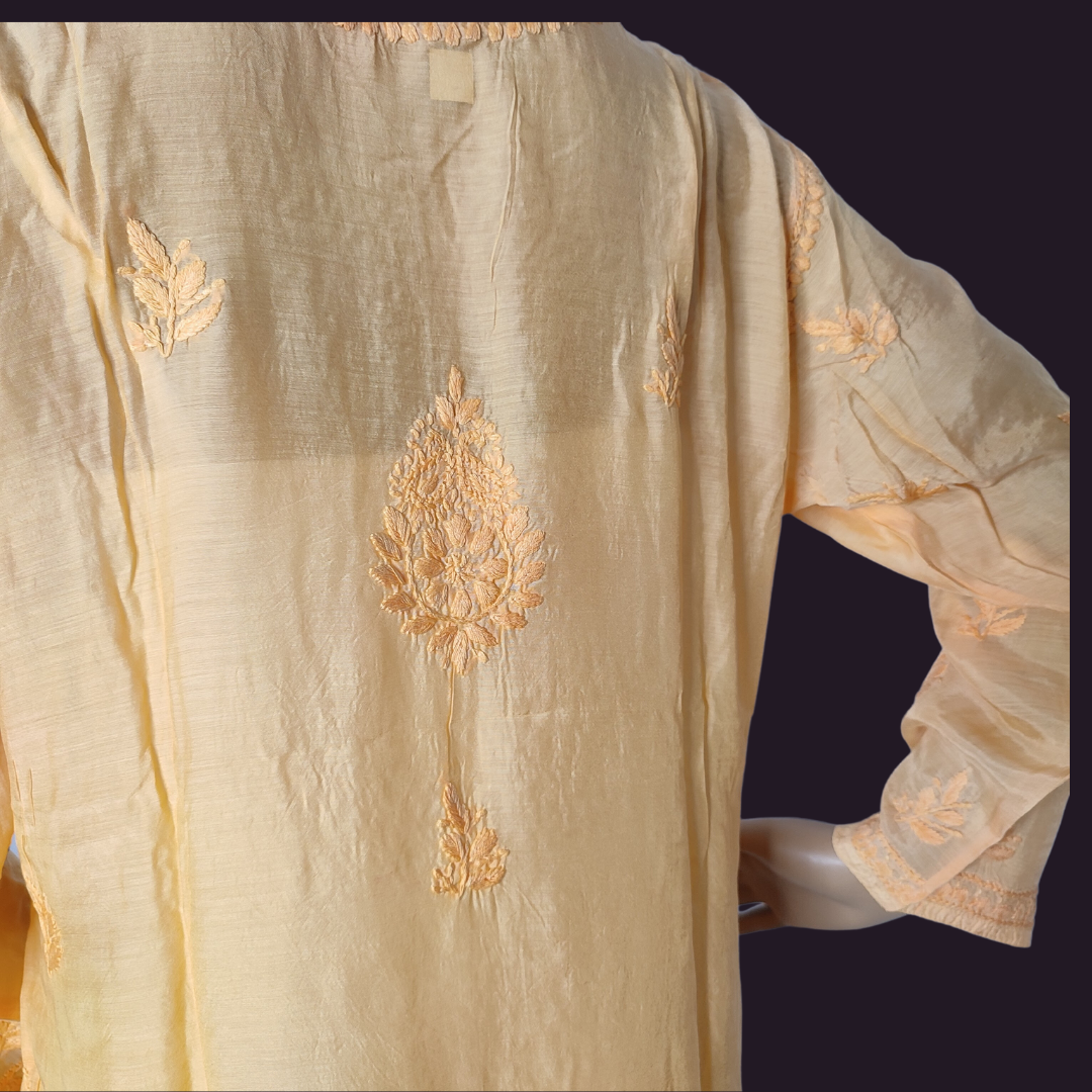Muslin Chikankari kurta (Ochre yellow)