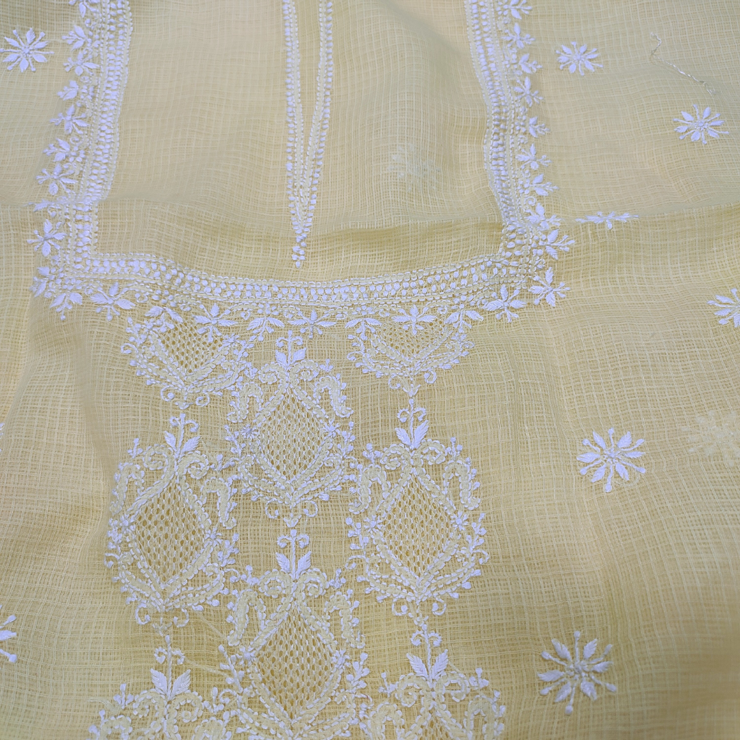 Kota Cotton Chikankari Kurta Fabric (Beige)