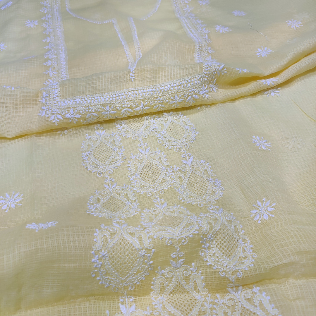 Kota Cotton Chikankari Kurta Fabric (Beige)
