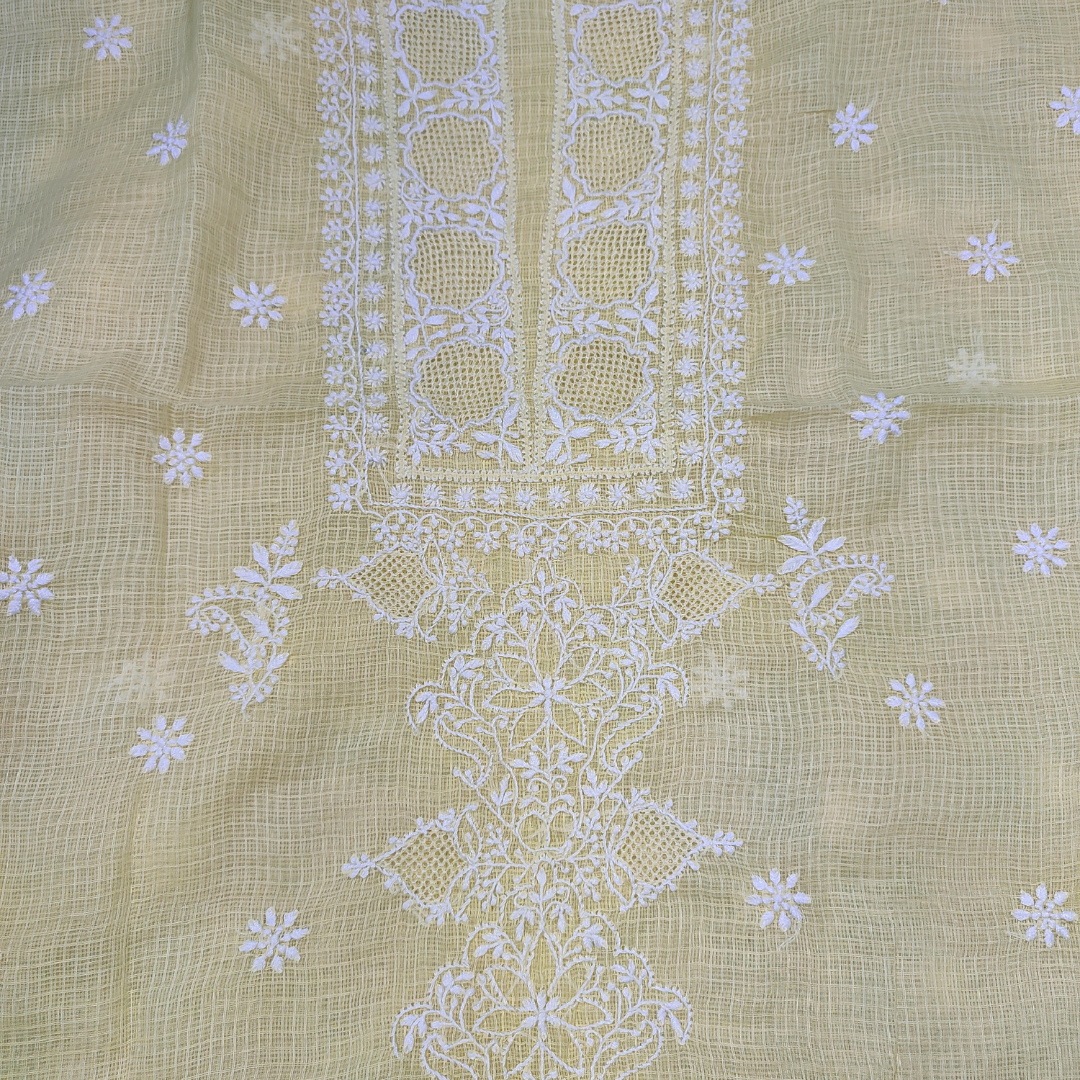 Kota Cotton Chikankari Kurta Fabric (Beige)