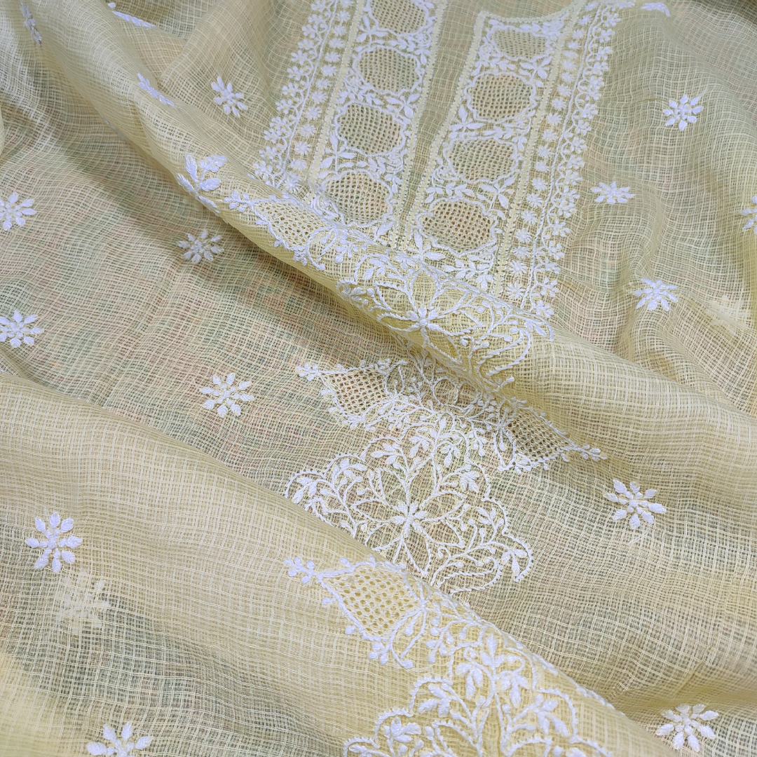 Kota Cotton Chikankari Kurta Fabric (Beige)