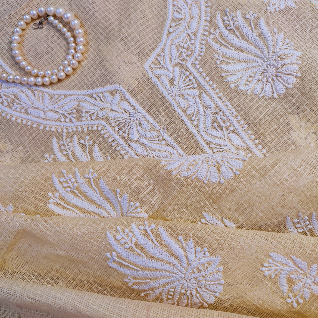 Kota Cotton Chikankari Kurta Fabric (Beige)