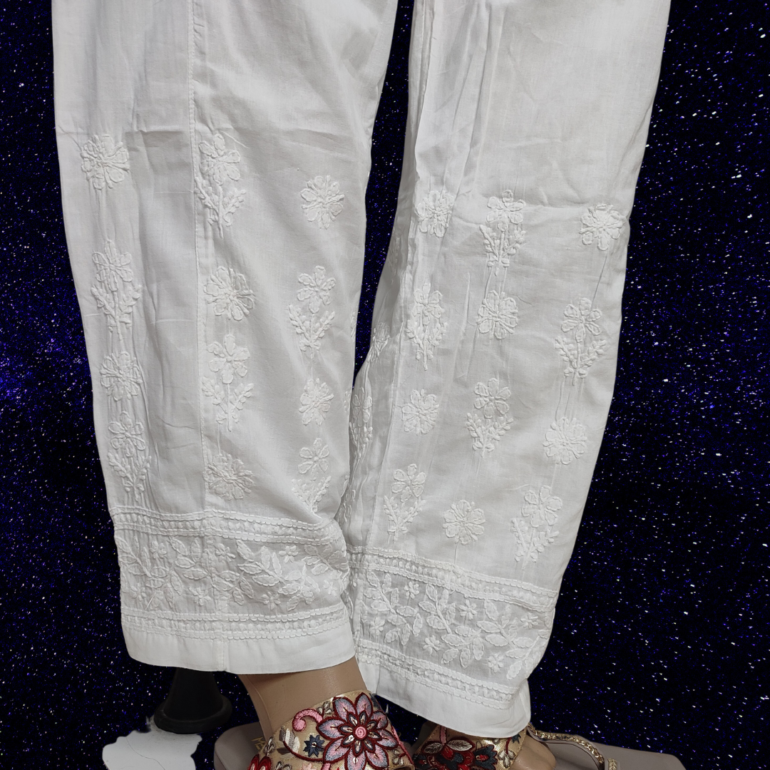 Cotton Chikankari Straight Pants- Dyeable (White)