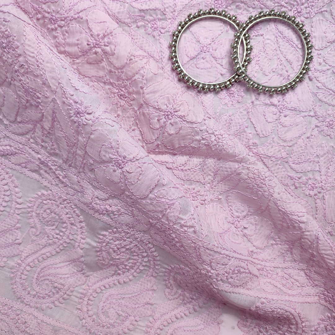 Cotton Chikankari Kurta Fabric (Lavender)
