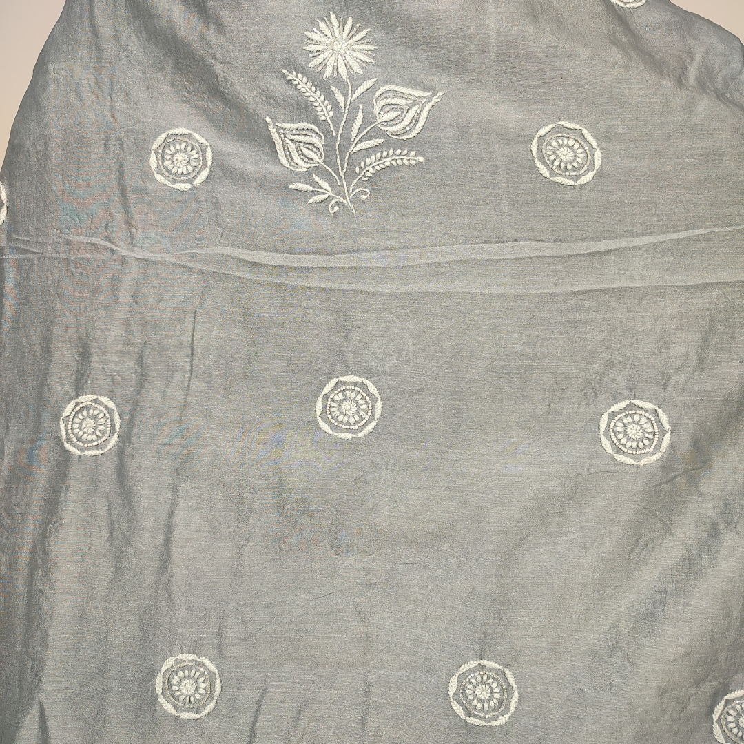 Chanderi Silk Kurta Fabric with Addons and Dupatta- Dyeable (Grey)