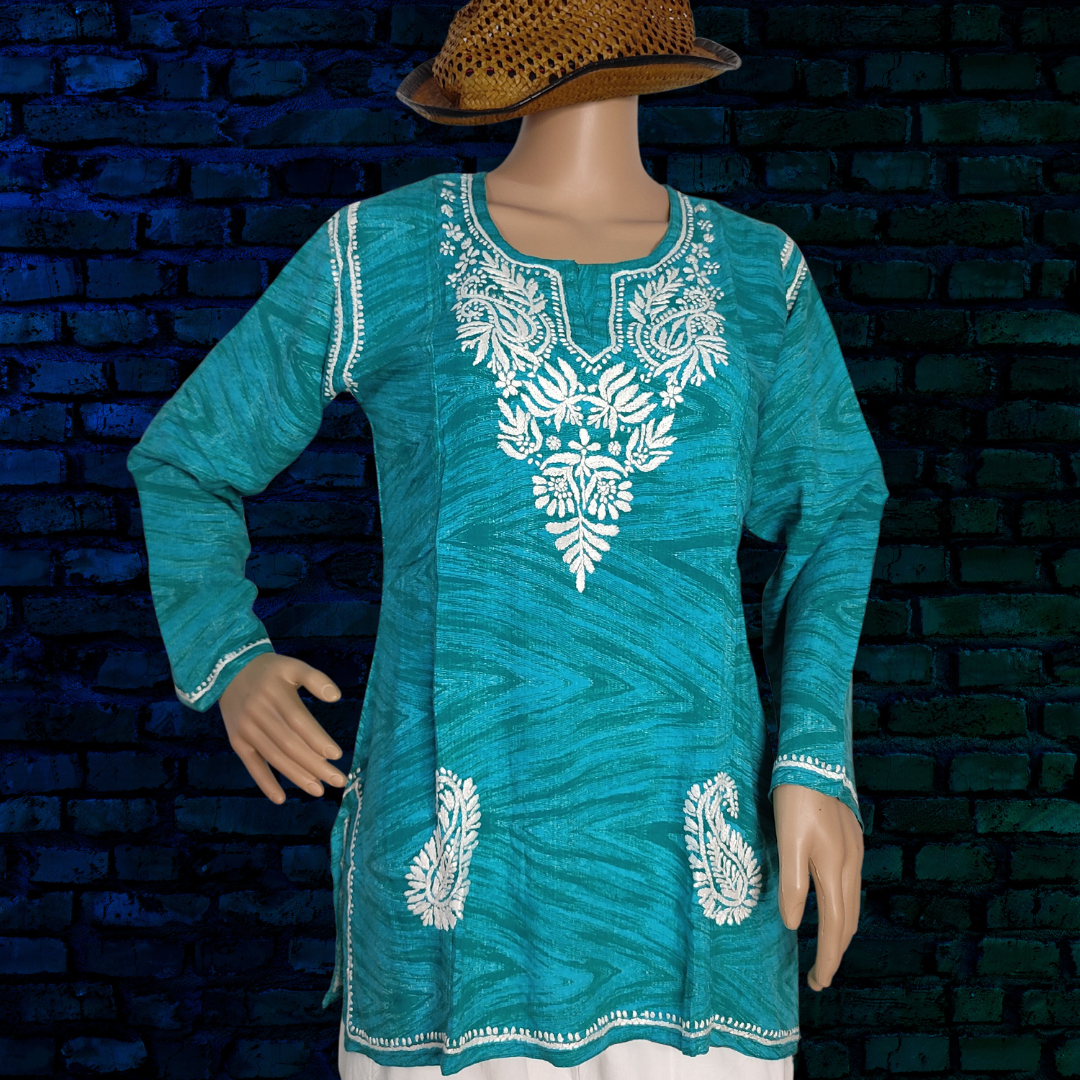 Modal Cotton Chikankari top (Rama Green)