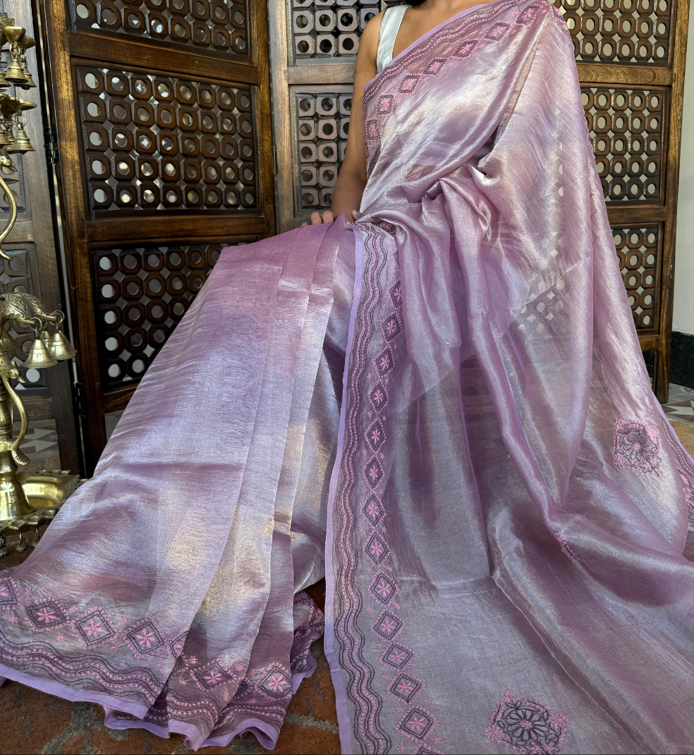 Tissue silver silk saree (Lavender)