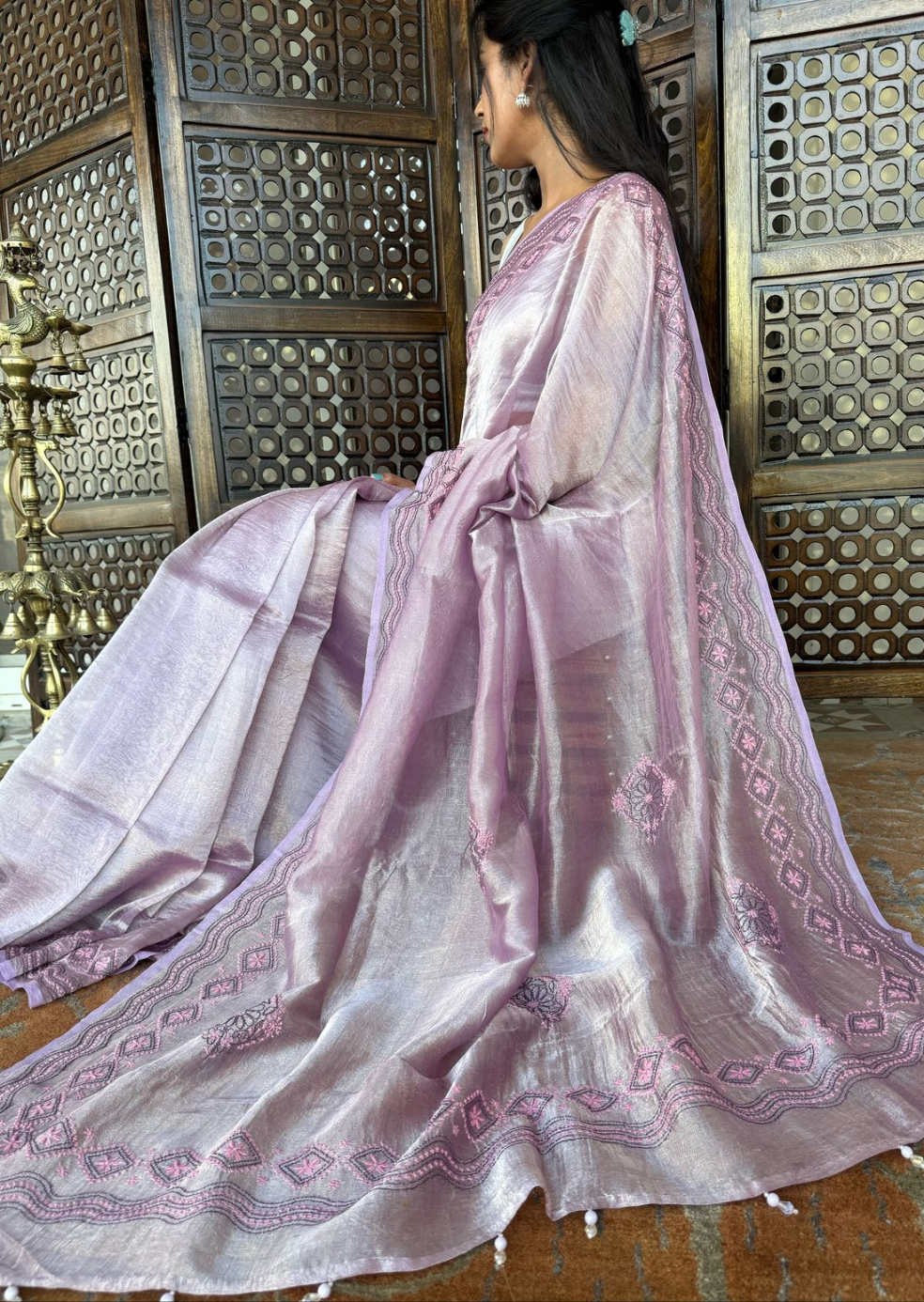 Tissue silver silk saree (Lavender)