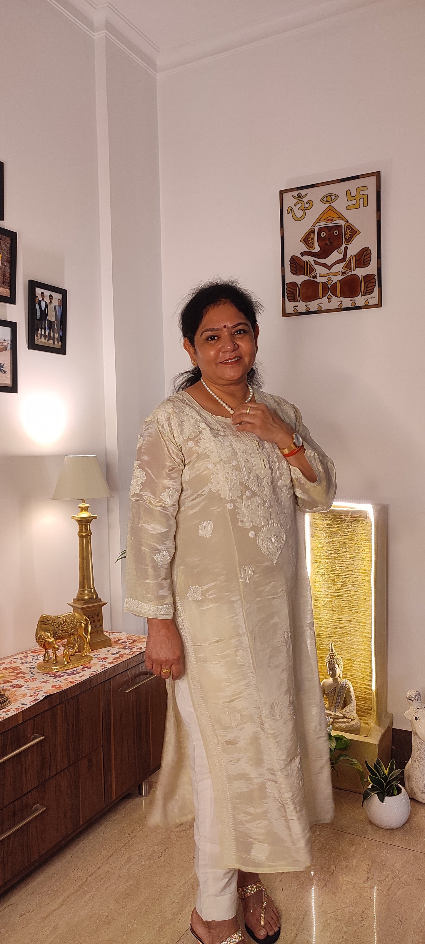 Tissue Chikankari Kurta-Dyeable (Beige)