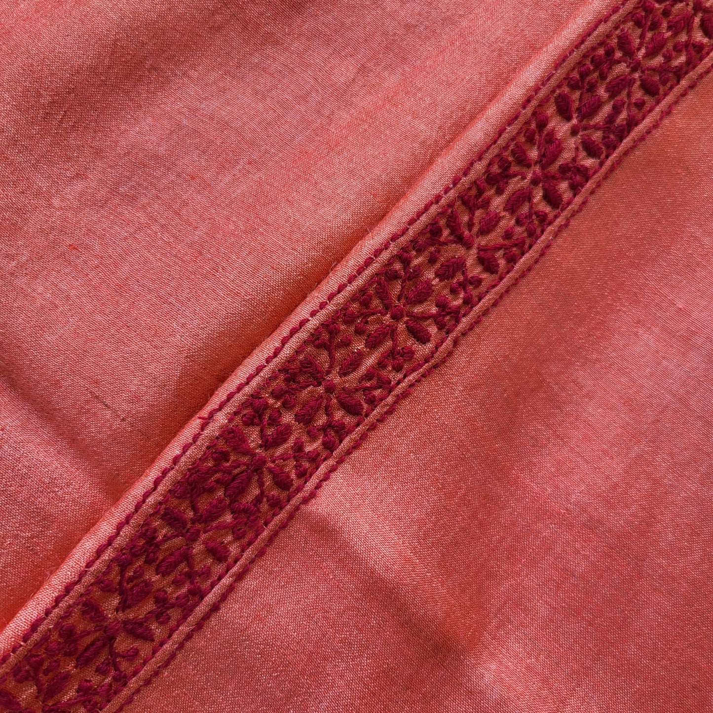 Moonga Silk Mens Chikankari Half Shirt Fabric (Rust )