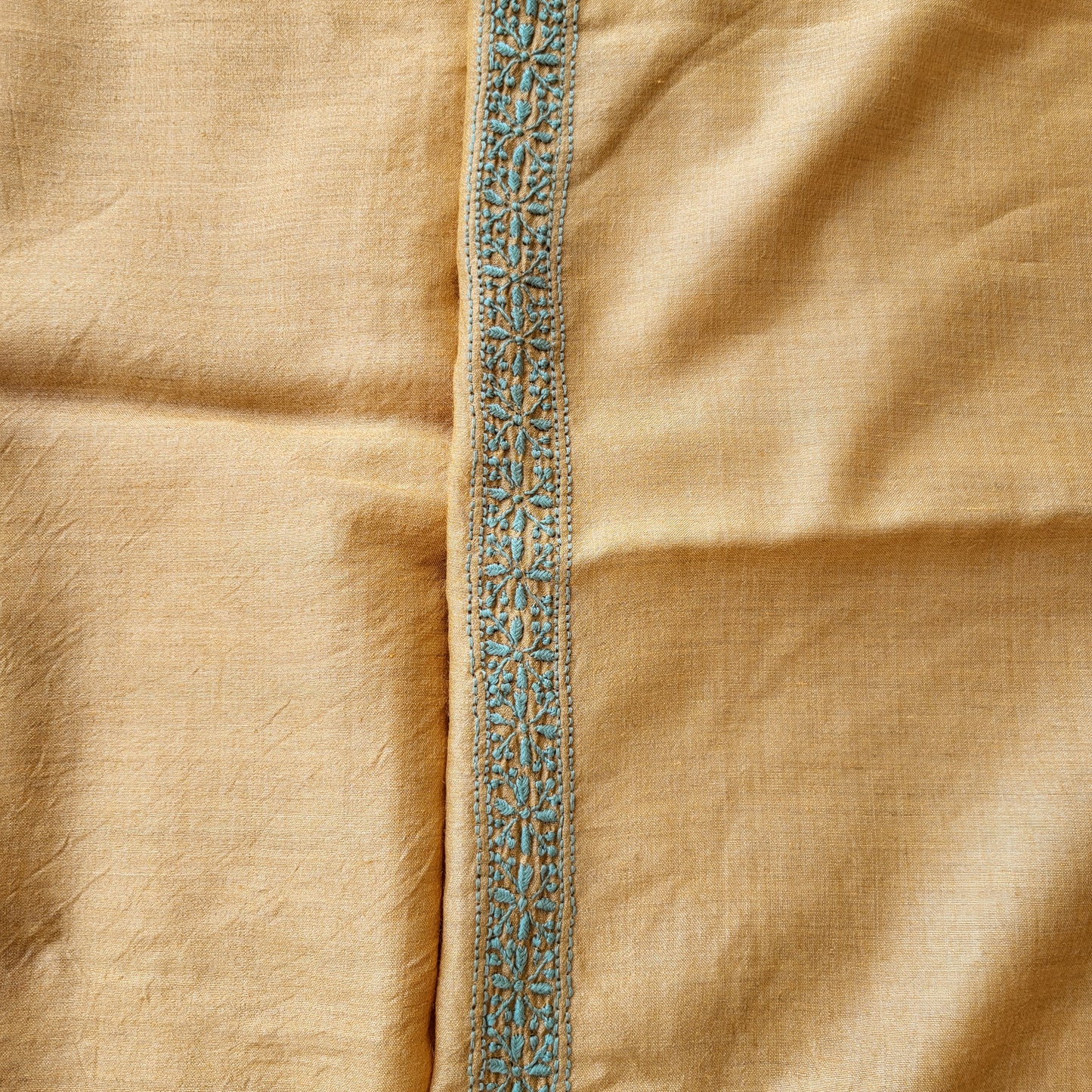 Moonga Silk Mens Chikankari Half Shirt Fabric (Golden Yellow )