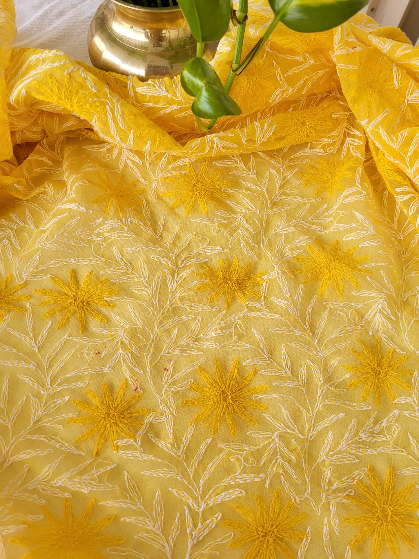 Tepchi Georgette all over Chikankari Saree (Yellow)