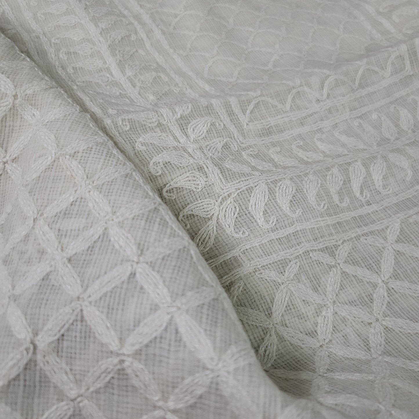 Kota Cotton Chikankari Kurta Fabric (White Dyeable)