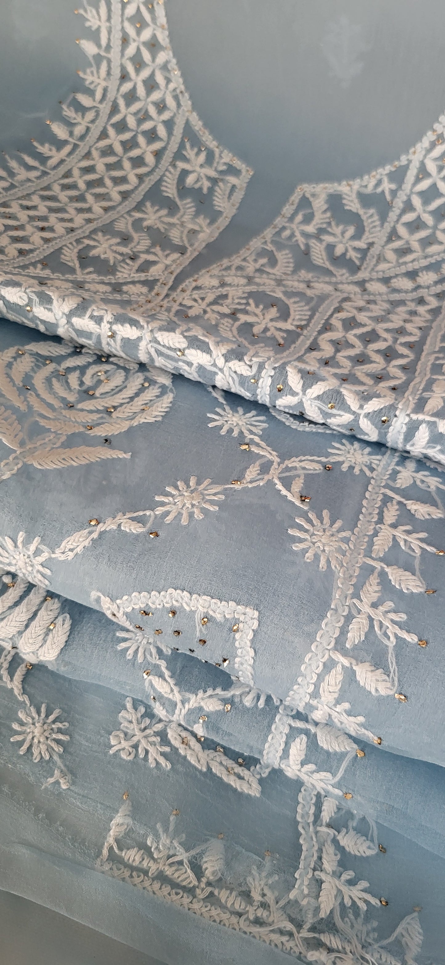 Pure Organza Silk Kurta Fabric along with Dupatta - Powder blue