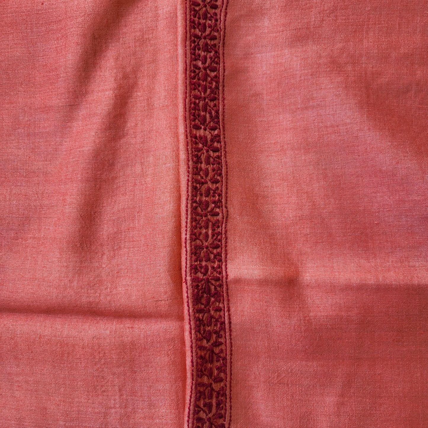 Moonga Silk Mens Chikankari Half Shirt Fabric (Rust )