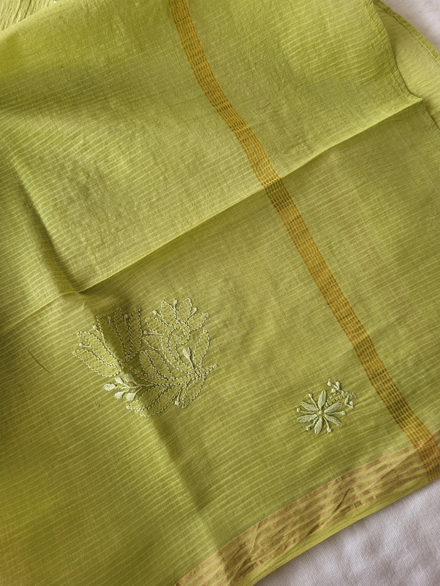 Chanderi Cotton Chikankari Dupatta (Pista green)