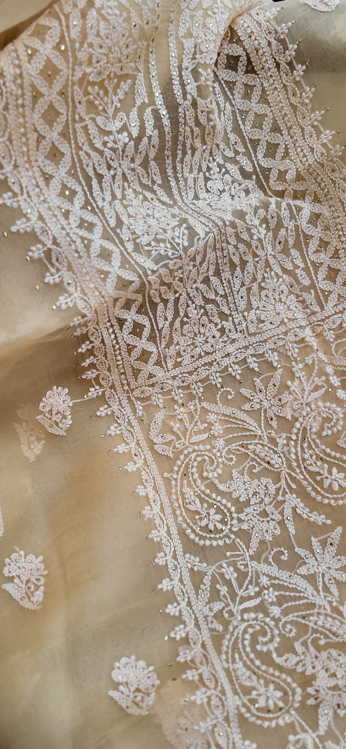 Pure Organza Silk Kurta Fabric along with Dupatta - golden yellow