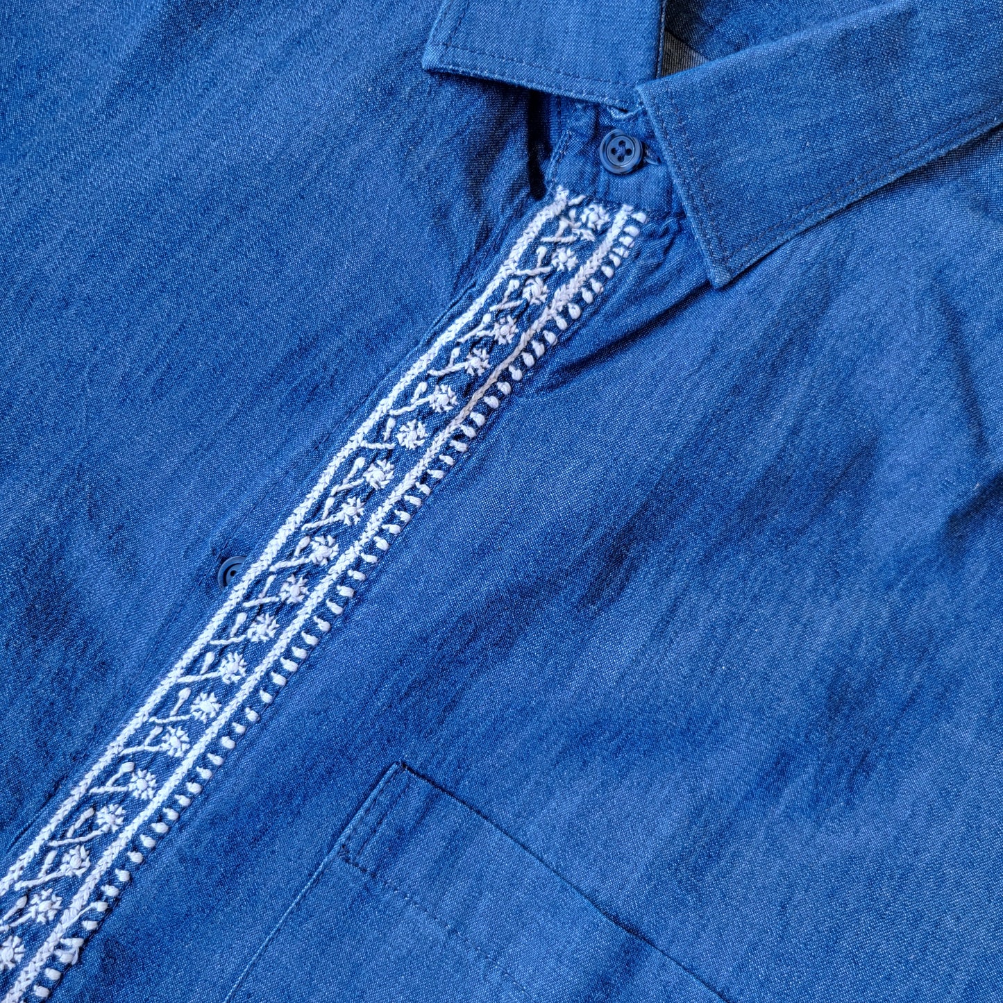 Denim Mens Chikankari Half Shirt Fabric (Blue )
