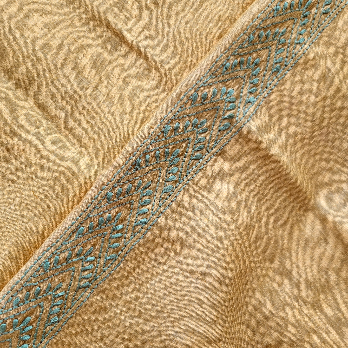 Moonga Silk Mens Chikankari Half Shirt Fabric (Golden Yellow )