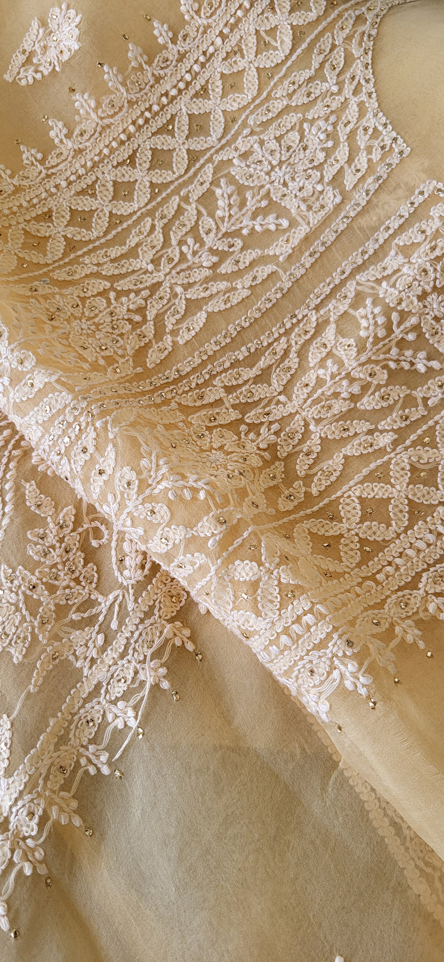 Pure Organza Silk Kurta Fabric along with Dupatta - golden yellow