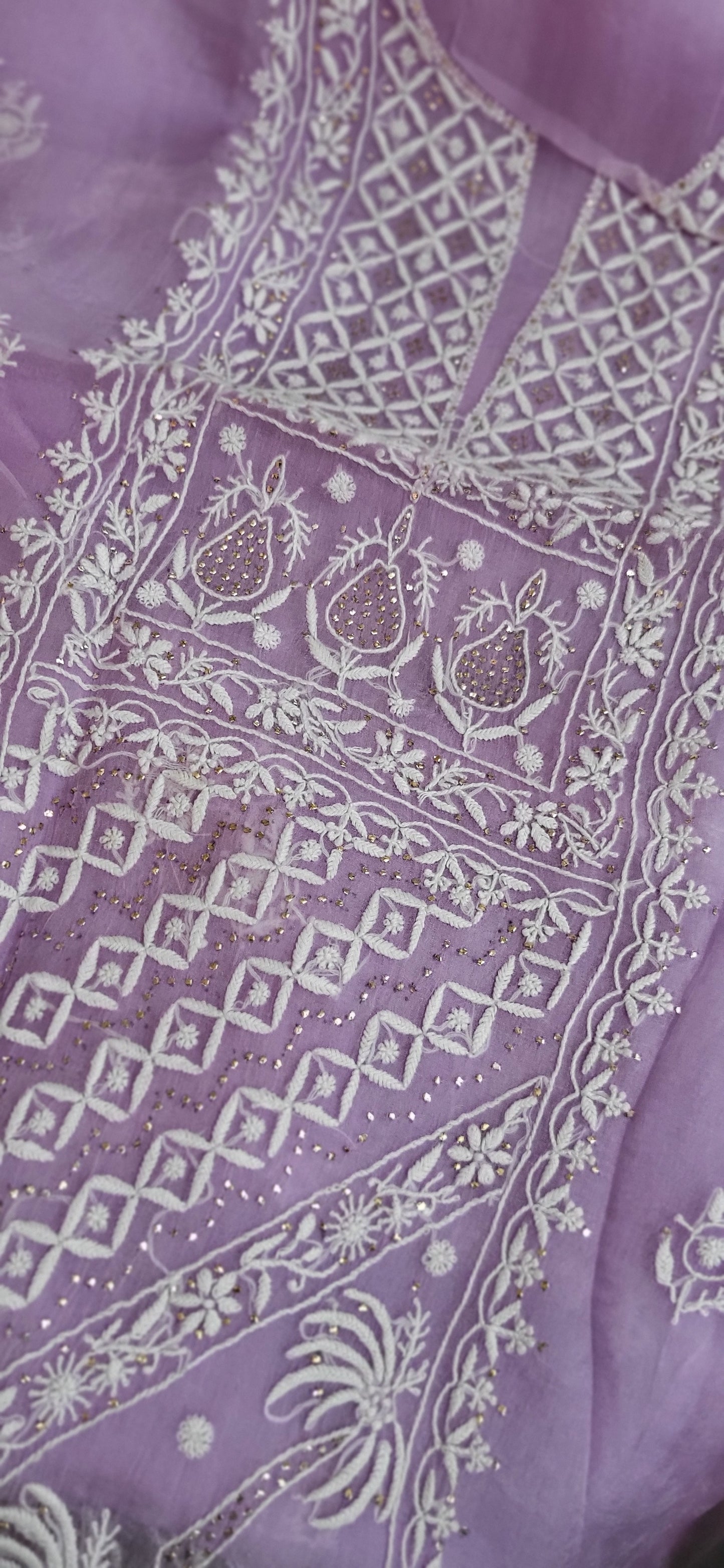 Pure Organza Silk Kurta Fabric along with Dupatta -Lilac
