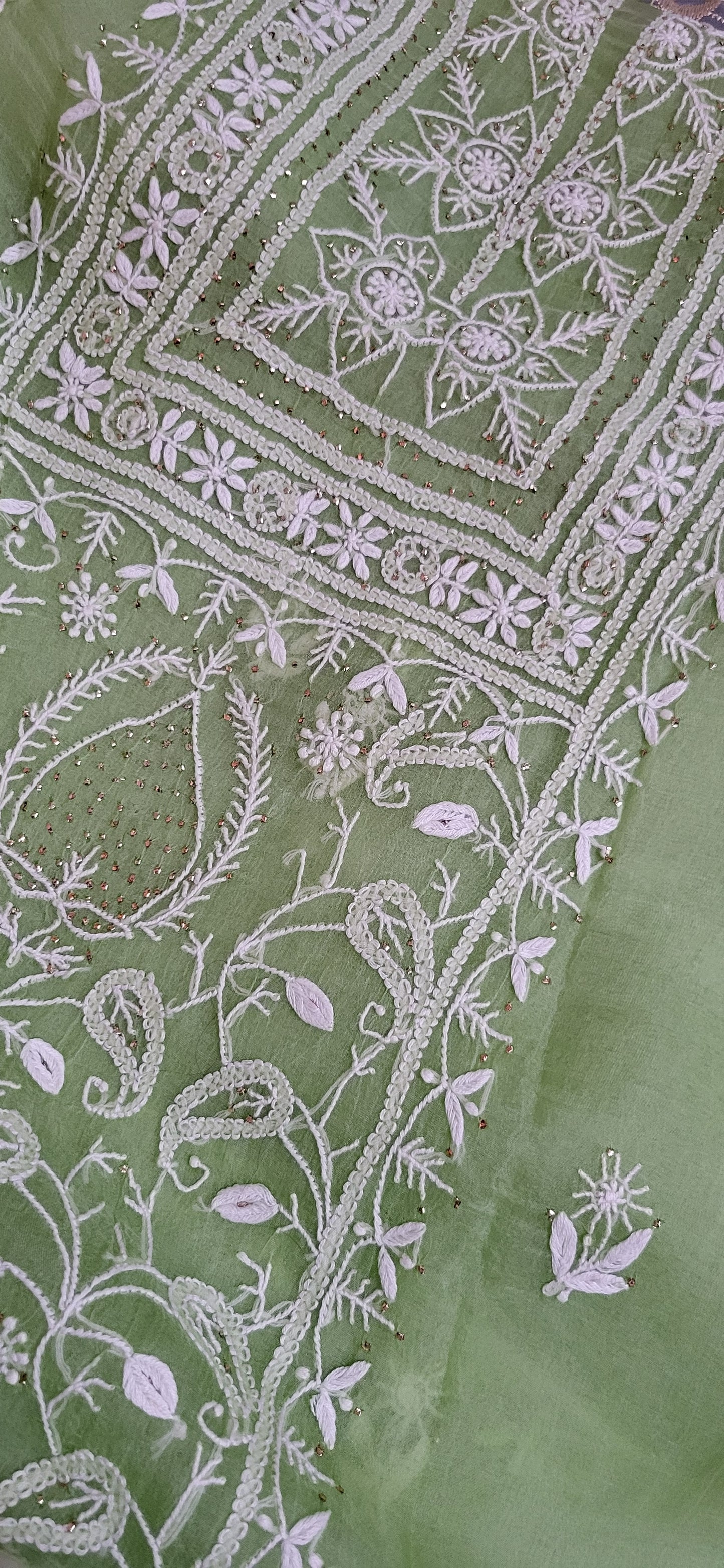 Pure Organza Silk Kurta Fabric along with Dupatta - Mint green