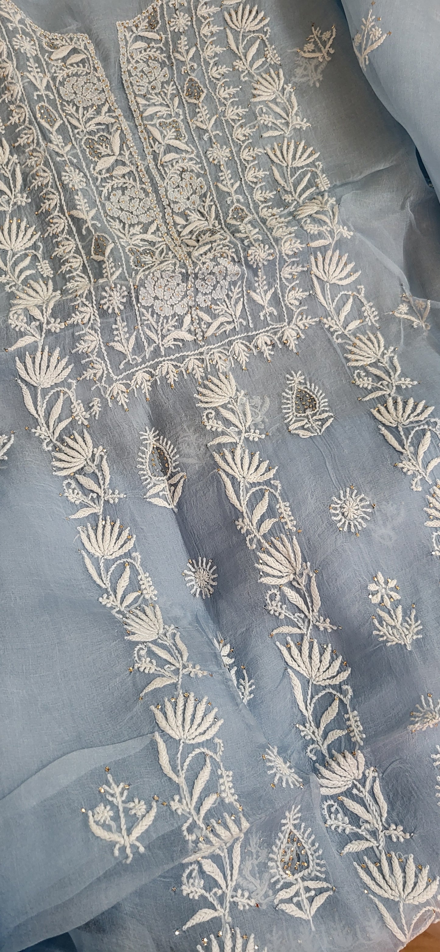 Pure Organza Silk Kurta Fabric along with Dupatta - powder blue
