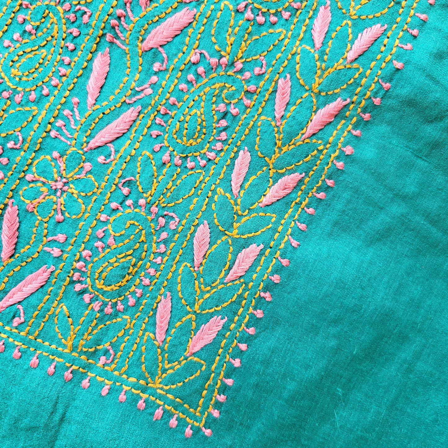 Moonga Silk Mens Chikankari Short Kurta Fabric ( Rama Green)