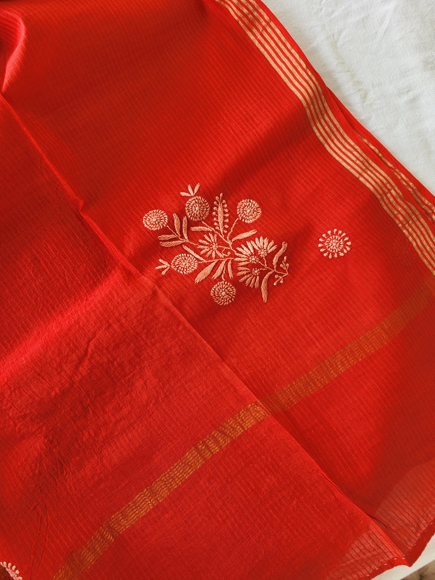 Chanderi Cotton Chikankari Dupatta (Red)
