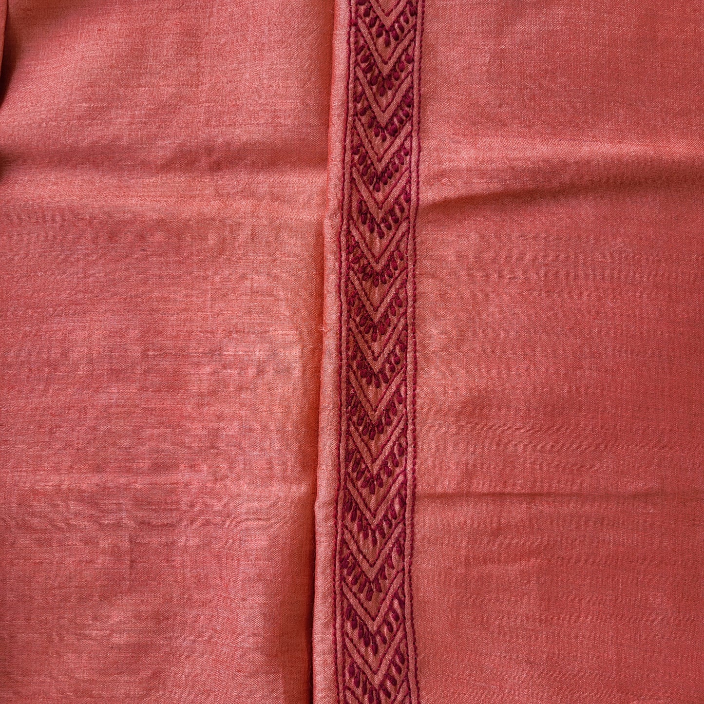 Moonga Silk Mens Chikankari Half Shirt Fabric (Rust )