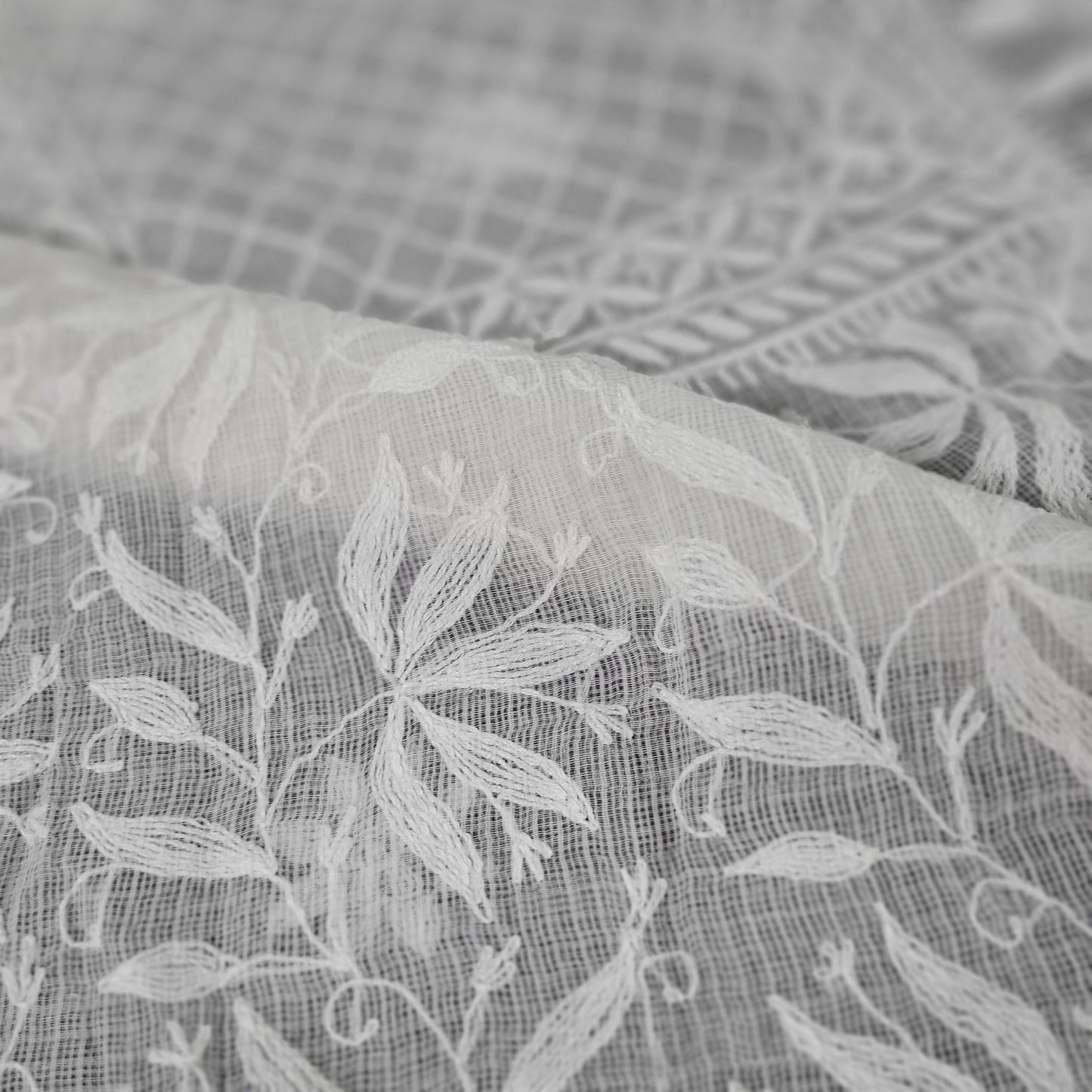 Kota Cotton Chikankari Kurta Fabric (White dyeable)