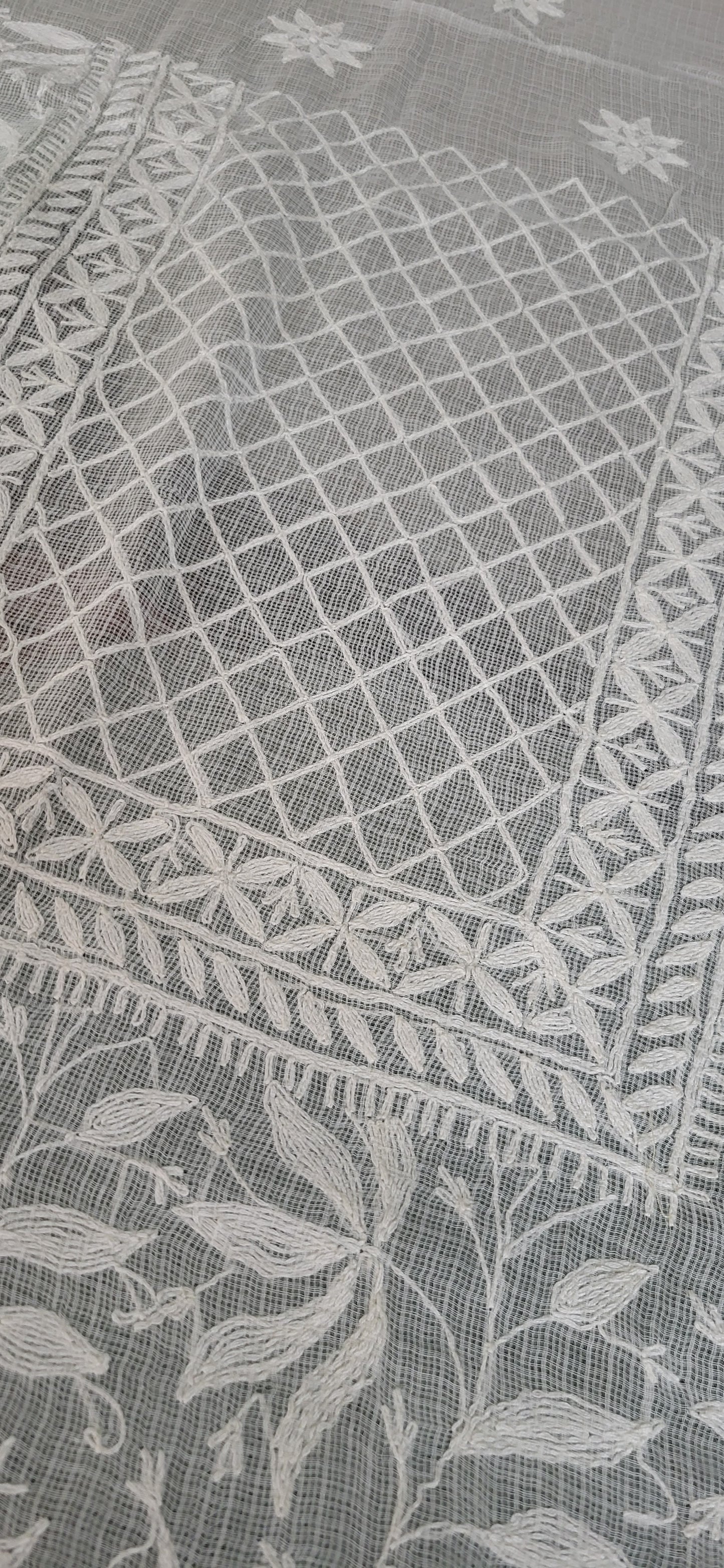 Kota Cotton Chikankari Kurta Fabric (White dyeable)
