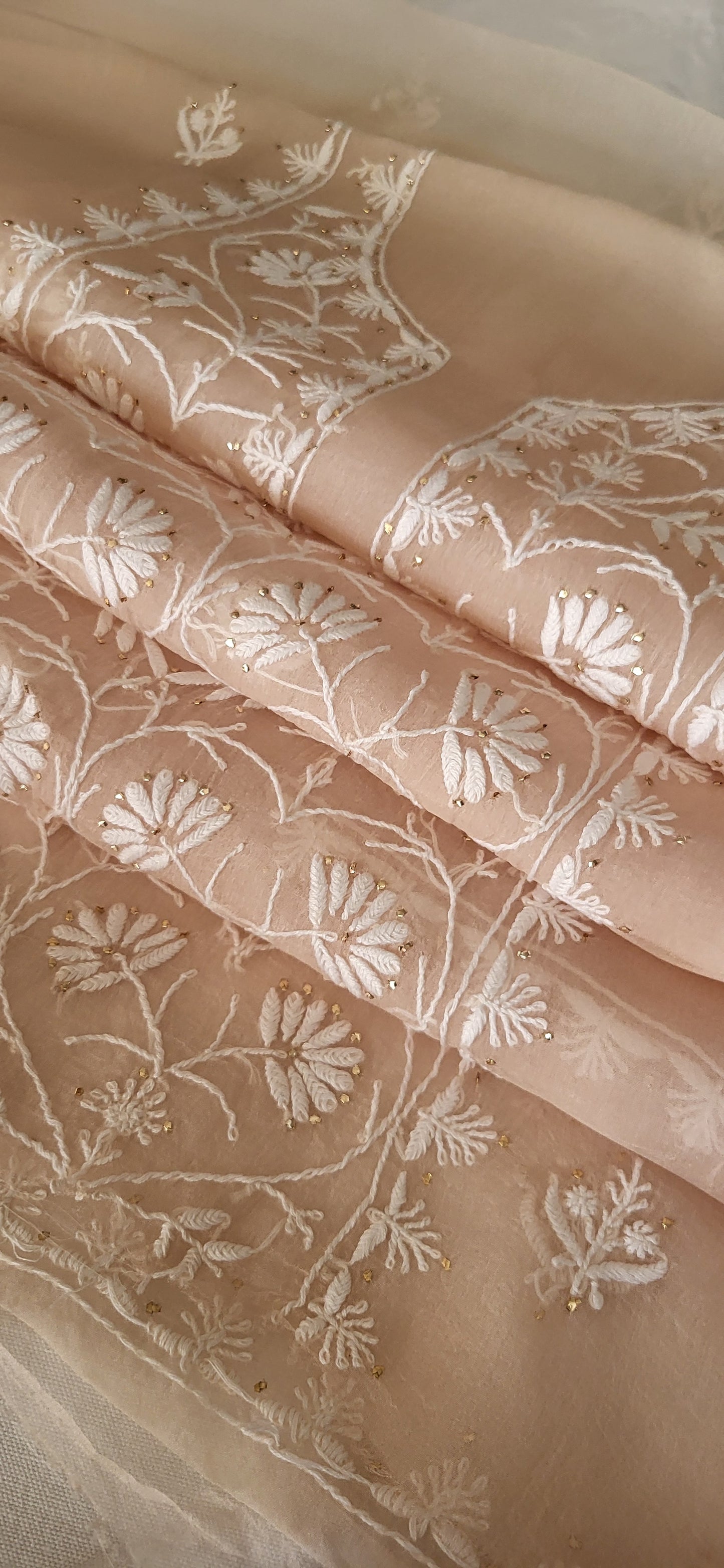 Pure Organza Silk Kurta Fabric along with Dupatta - Latte beige colour