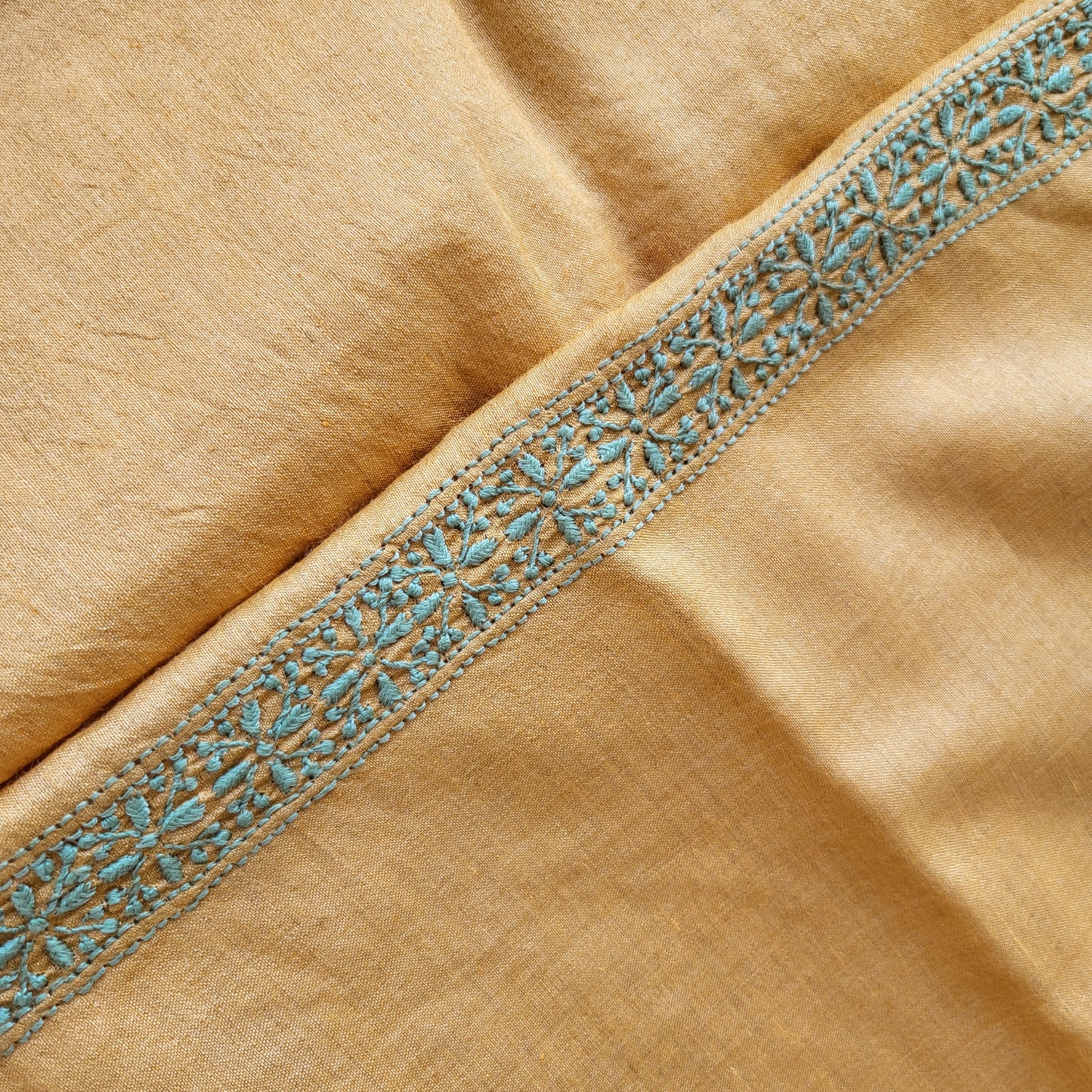 Moonga Silk Mens Chikankari Half Shirt Fabric (Golden Yellow )