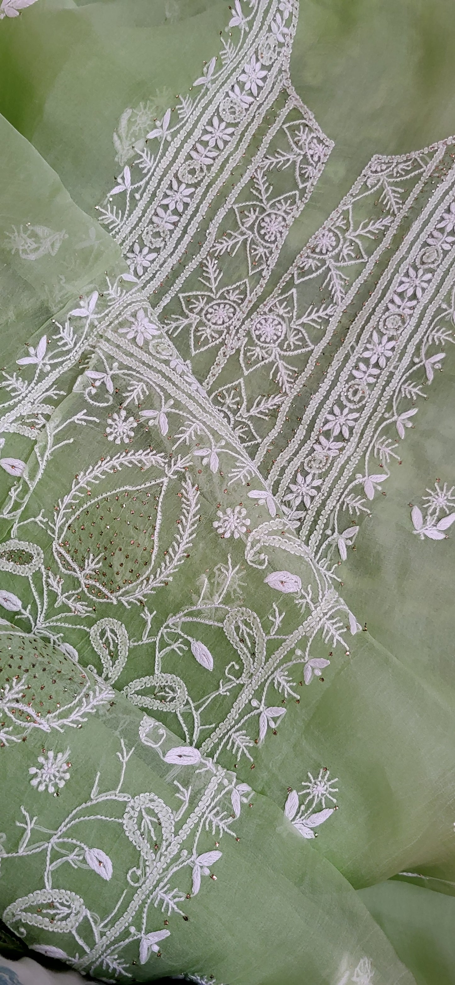 Pure Organza Silk Kurta Fabric along with Dupatta - Mint green