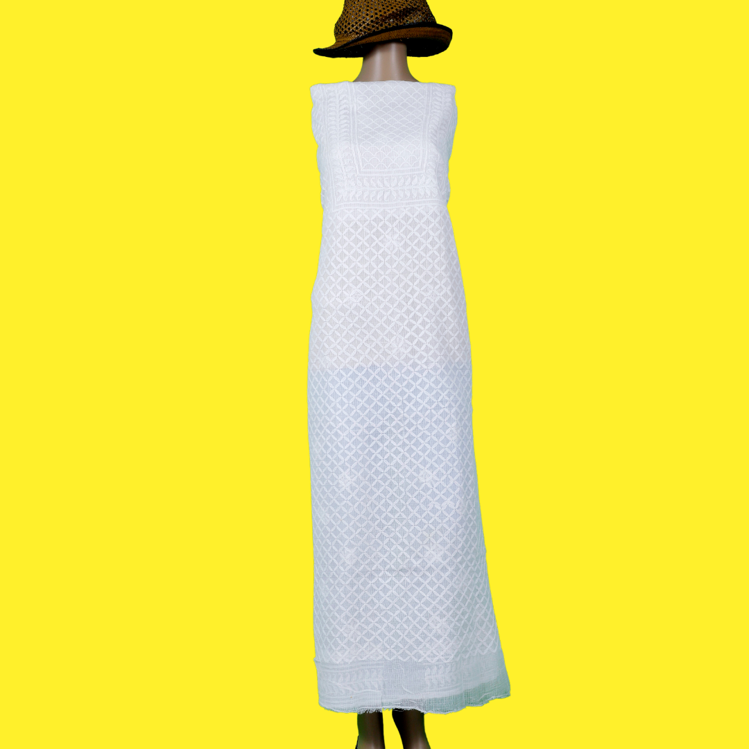 Kota Cotton Chikankari Kurta Fabric (White Dyeable)